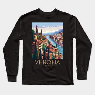 A Vintage Travel Illustration of Verona - Italy Long Sleeve T-Shirt